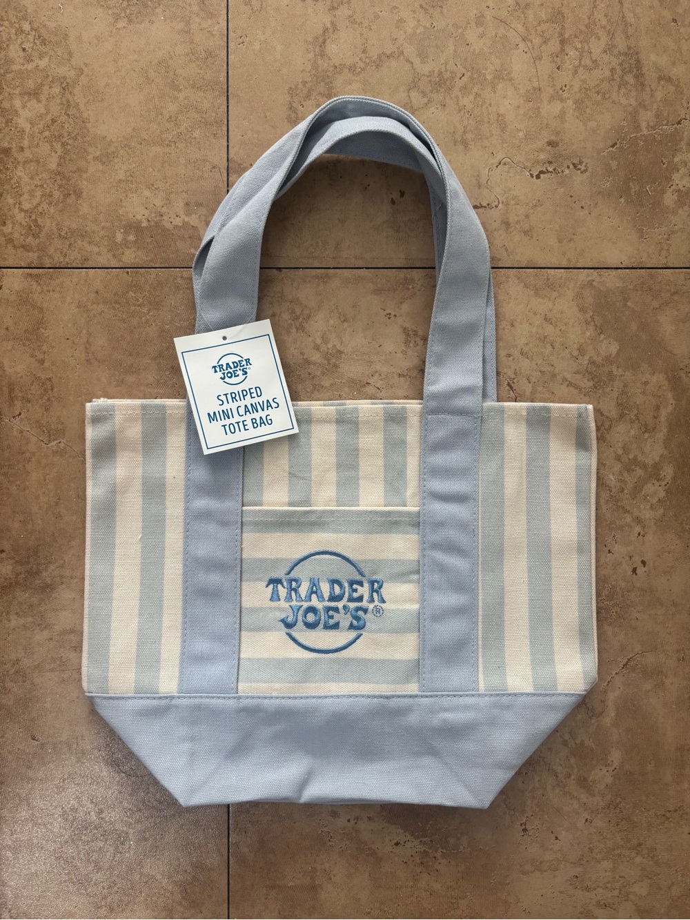 NWT Trader Joe's Striped Mini Canvas Tote Bag in Blue